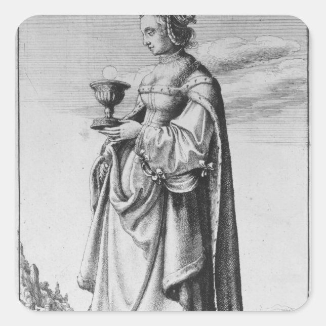 St. Barbara, etched by Wenceslaus Hollar, 1647 Square Sticker (Front)