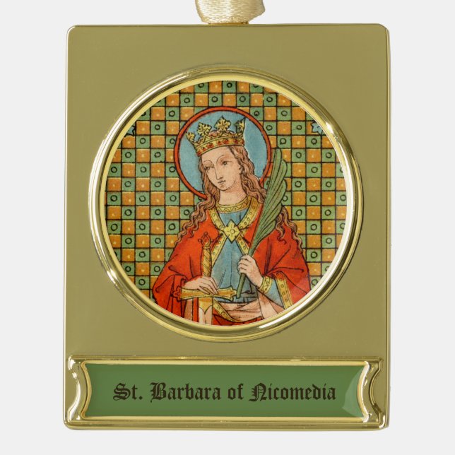 St. Barbara  (JP 01) Gold Plated Banner Ornament (Front)