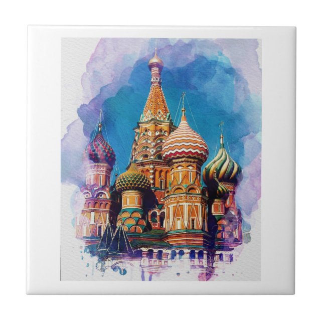 St Basil Cathedral Moscow Russia Sketch Tile (Front)