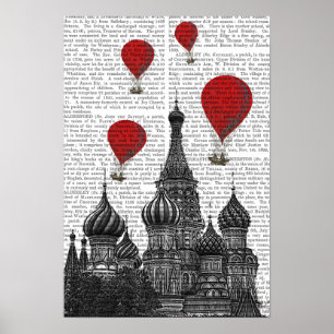 St Basil's Cathedral and Red Hot Air Balloons Poster