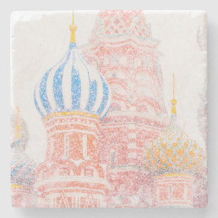 St Basil's Cathedral In Snowstorm Stone Coaster