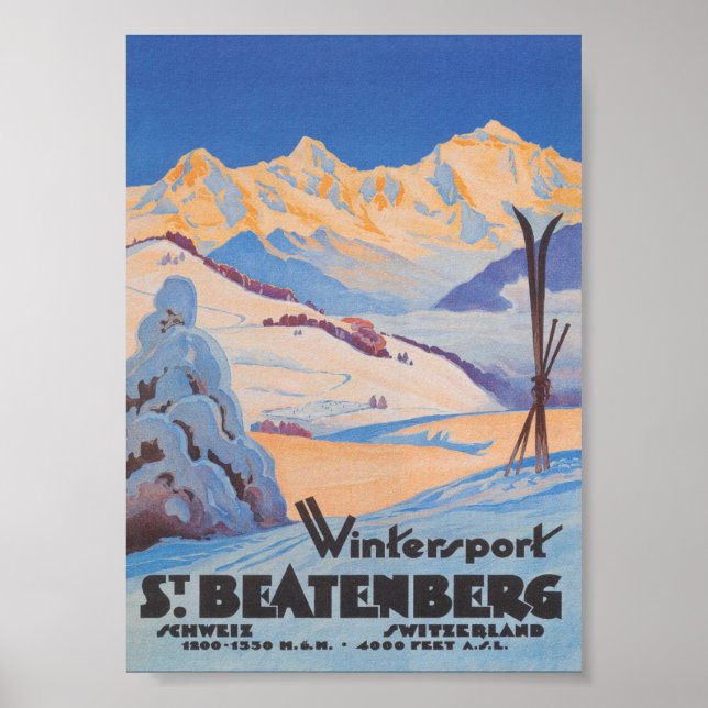 St. Beatenberg, Switzerland Vintage Travel Poster (Front)