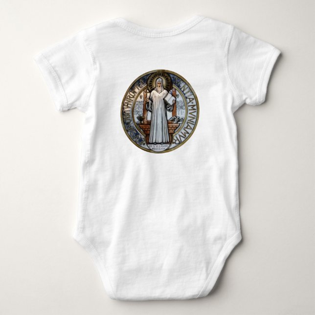 St Benedict Medal Baby Onezie  Bodysuit (Back)
