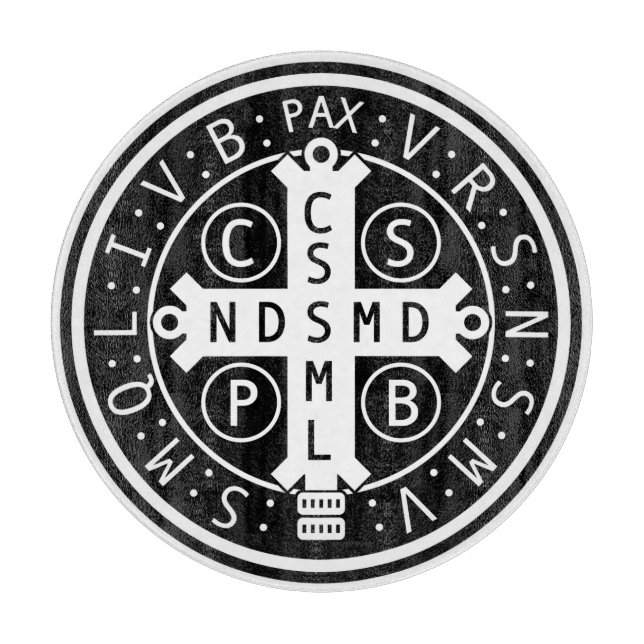 St. Benedict Medal Glass Cutting Board (Front)