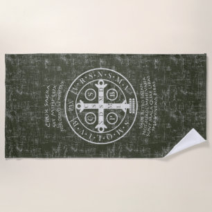 St Benedict Medal with Latin prayer Beach Towel