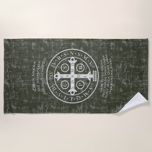 St Benedict Medal with Latin prayer   Beach Towel (Front)