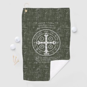 St Benedict Medal with Latin prayer Golf Towel