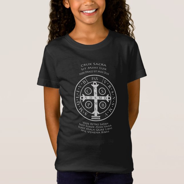 St Benedict Medal with Latin Prayer T-Shirt (Front)