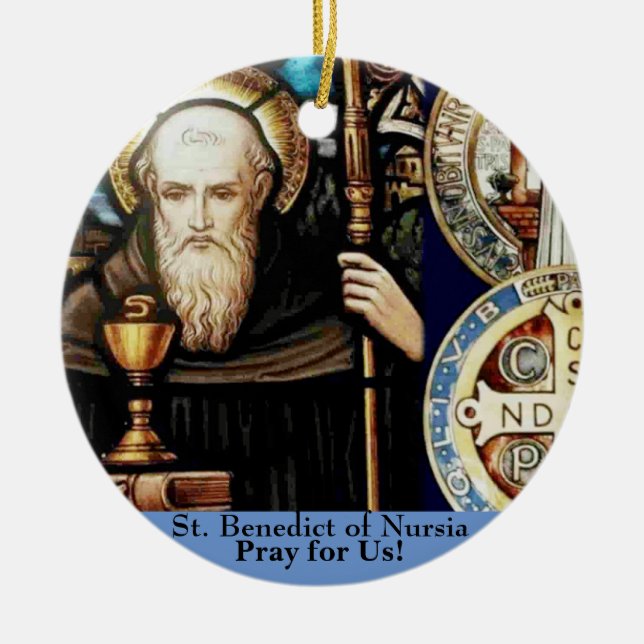 St. Benedict of Nursia Ceramic Tree Decoration (Front)