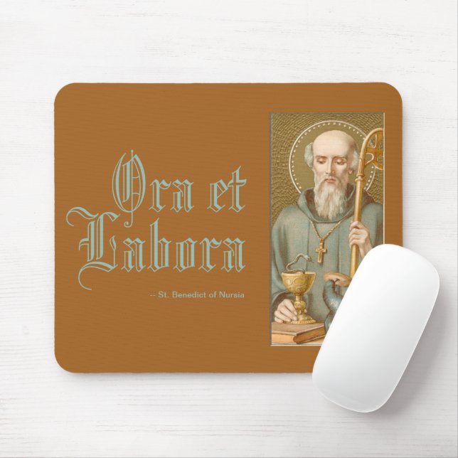 St. Benedict of Nursia (JM 07; Latin Motto) Mouse Mat (With Mouse)