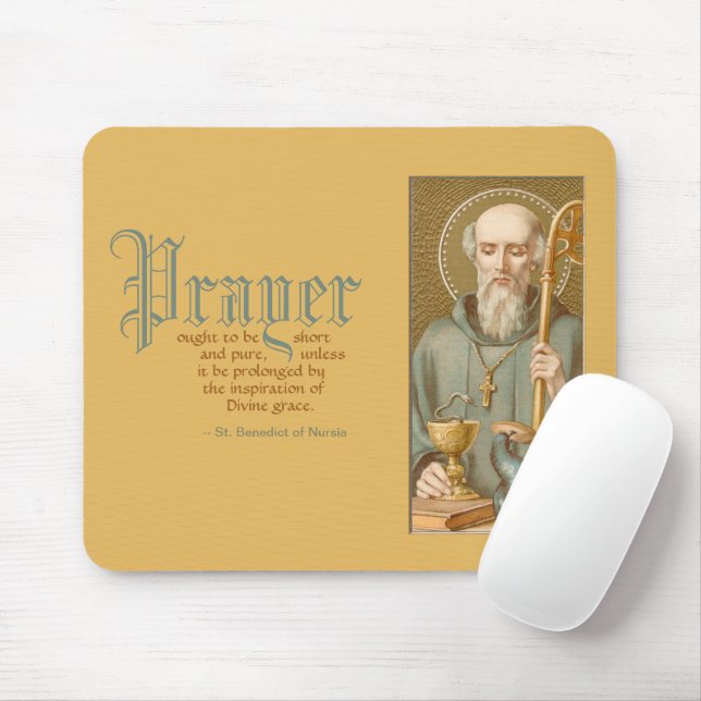 St. Benedict of Nursia (JM 07; Quote on Prayer) Mouse Mat (With Mouse)