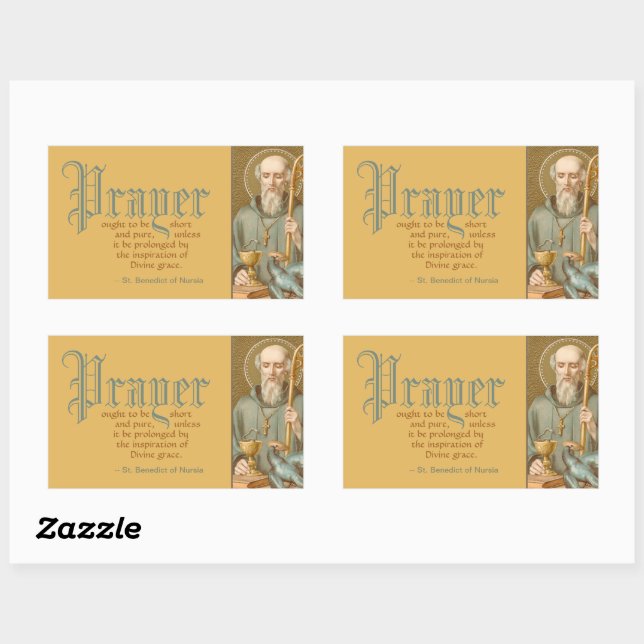 St. Benedict of Nursia (JM 07; Quote on Prayer) Rectangular Sticker (Sheet)