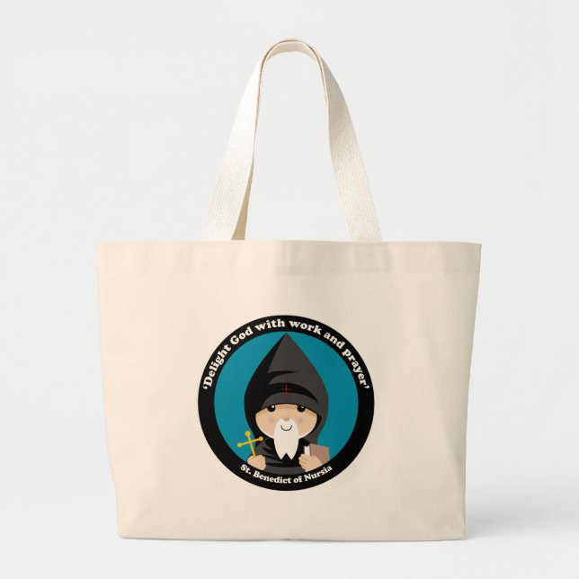 St Benedict of Nursia Large Tote Bag (Front)