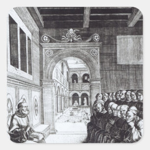 St. Benedict Preaching in the Monastery Square Sticker