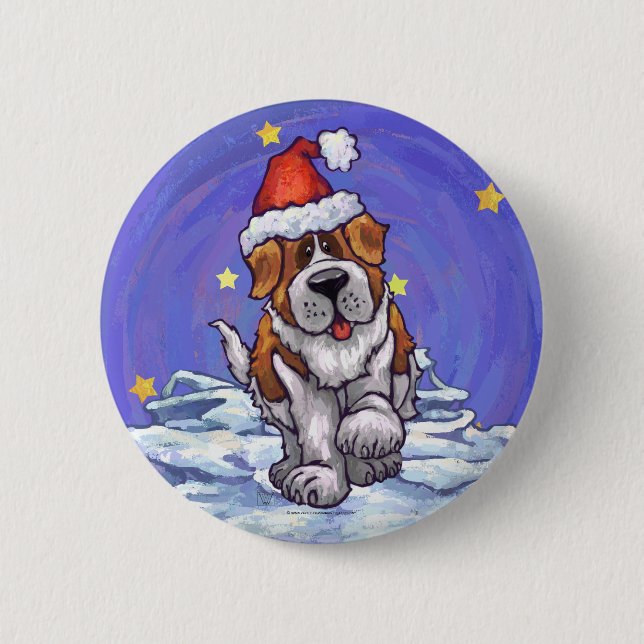 St. Bernard Christmas 6 Cm Round Badge (Front)