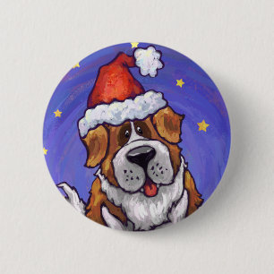 St. Bernard Christmas 6 Cm Round Badge