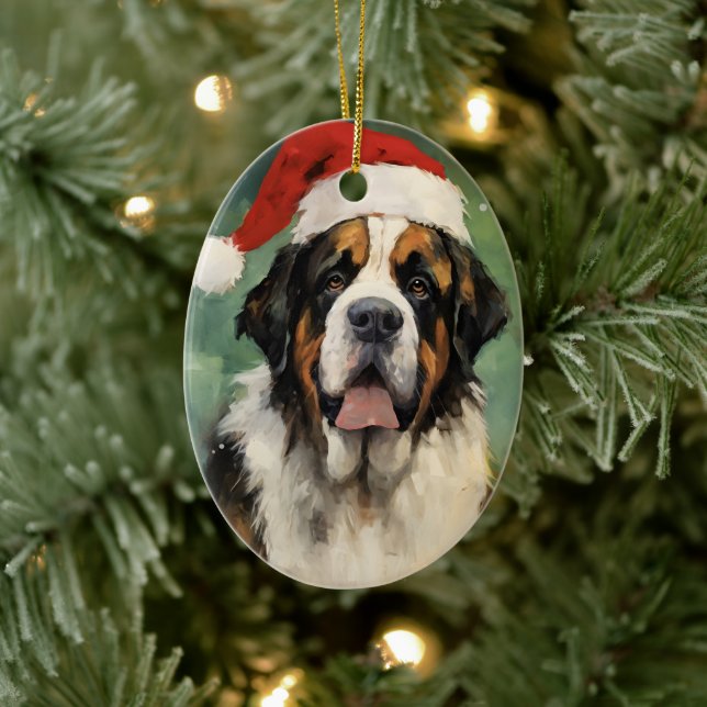 St.Bernard Christmas brush painting artwork Ceramic Tree Decoration (Tree)