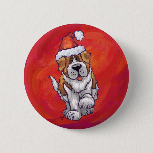 St. Bernard Christmas On Red 6 Cm Round Badge (Front)