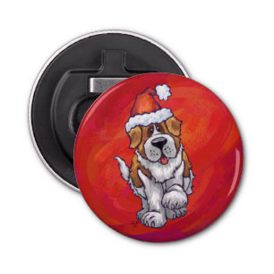 St. Bernard Christmas On Red Bottle Opener