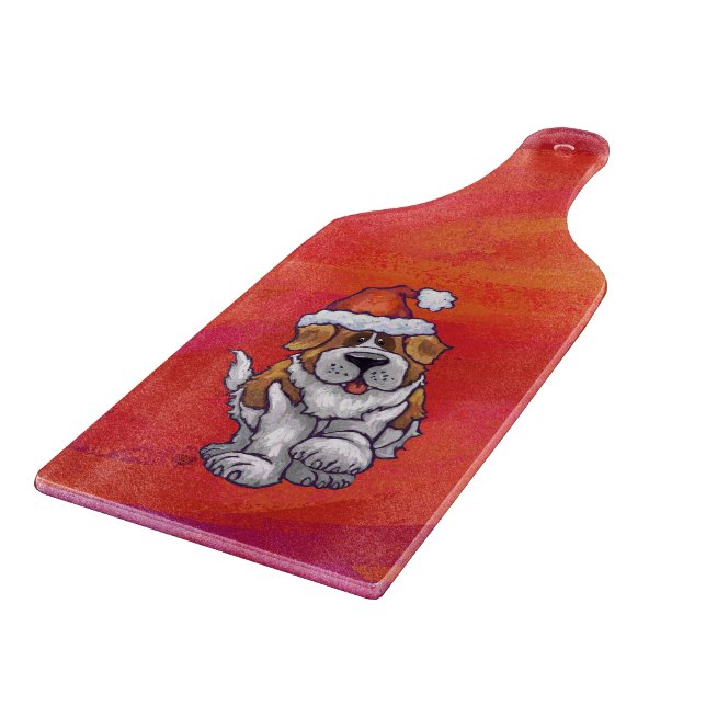 St. Bernard Christmas On Red Cutting Board (Corner)