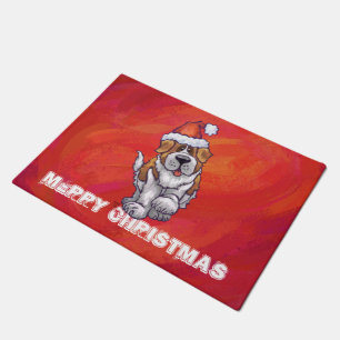 St. Bernard Christmas On Red Doormat