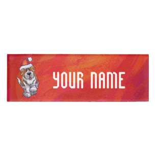St. Bernard Christmas On Red Name Tag