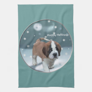 St Bernard Christmas Tea Towel