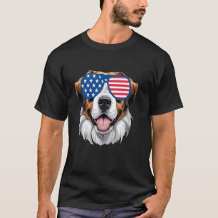 St Bernard Dog American USA Flag Patriotic 4th of  T-Shirt