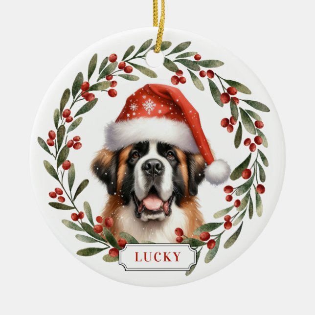 St. Bernard Dog Ceramic Circle Ornament (Front)