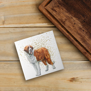 St Bernard Dog Gold Confetti Tile