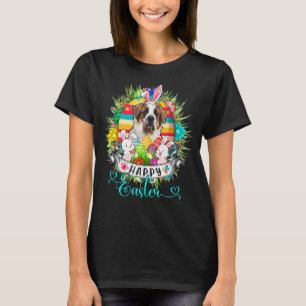 St Bernard Dog In Easter Eggs Basket Bunnies Happy T-Shirt