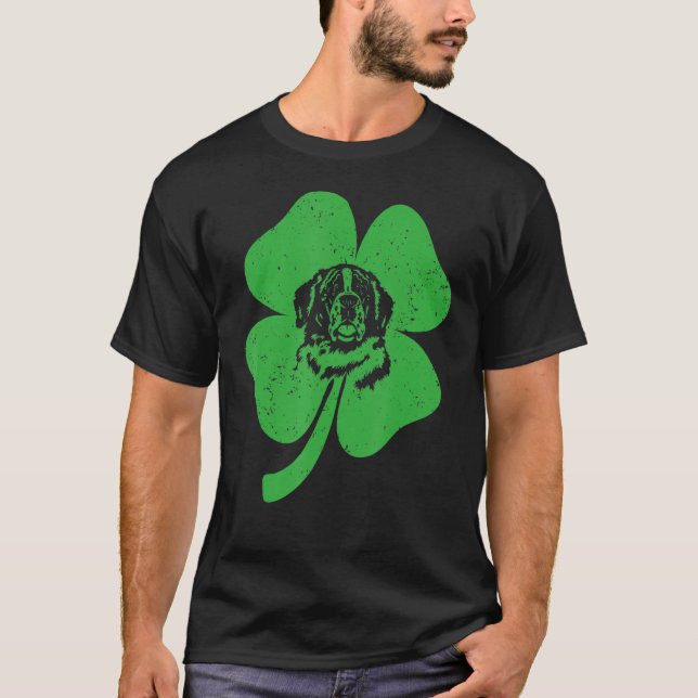 St Bernard Dog Irish Green Shamrock C St Patricks  T-Shirt (Front)