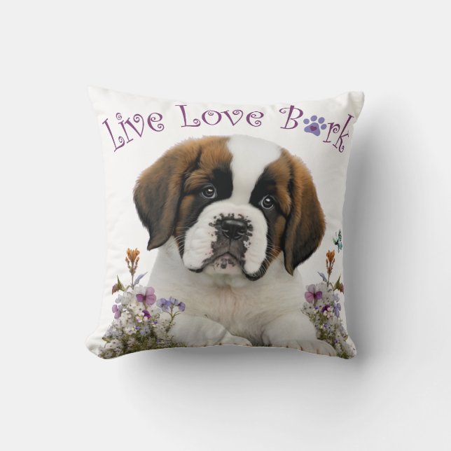 St. Bernard Dog Mum Floral Cushion (Front)