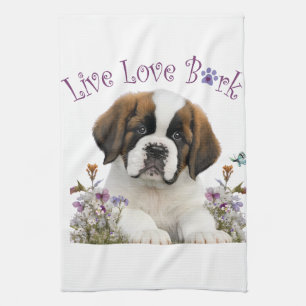 St. Bernard Dog Mum Floral Tea Towel