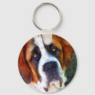 St Bernard Dog Painting Key Ring