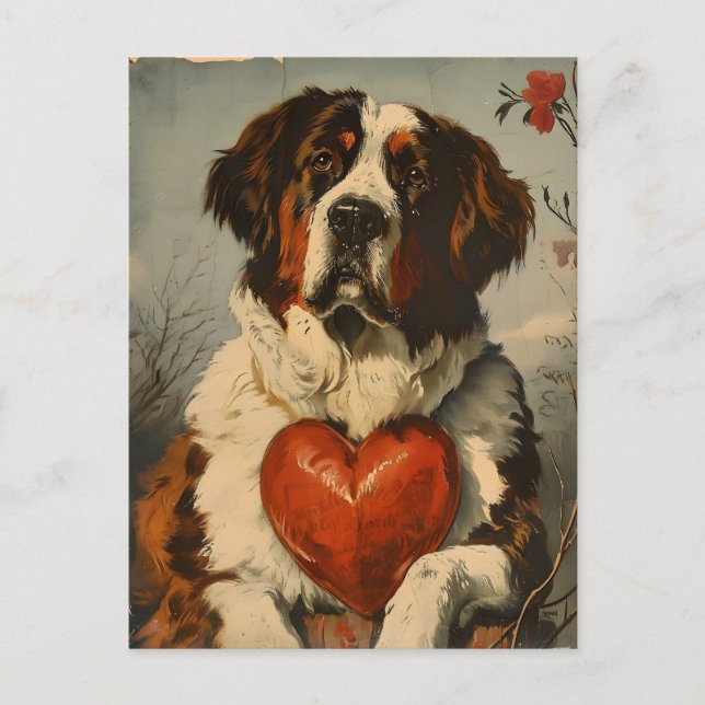 St. Bernard dog Vintage Valentine's day  Postcard (Front)
