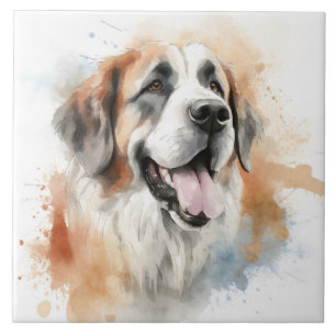 St. Bernard Dog, Watercolor Tile