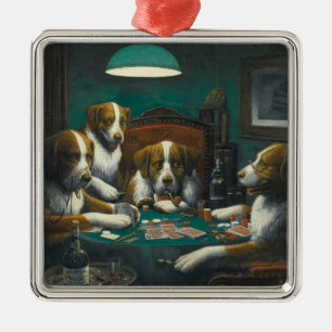 St Bernard Dogs Playing Poker (Kitsch Animal Art) Metal Tree Decoration