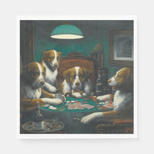 St Bernard Dogs Playing Poker (Retro Animal Art) Napkin (Front)