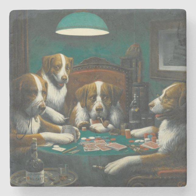 St Bernard Dogs Playing Poker Stone Coaster (Front)