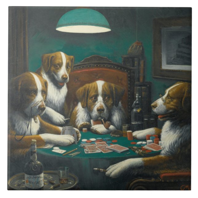 St Bernard Dogs Playing Poker Tile (Front)