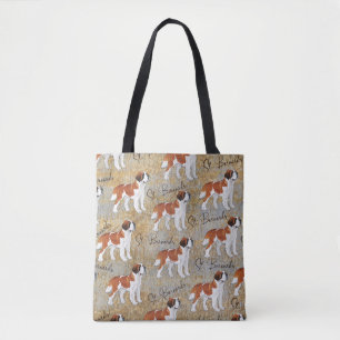 St Bernard Dogs with Rustic Background Tote Bag
