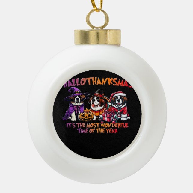 St. Bernard Halloween Thanksgiving Christmas Class Ceramic Ball Christmas Ornament (Front)