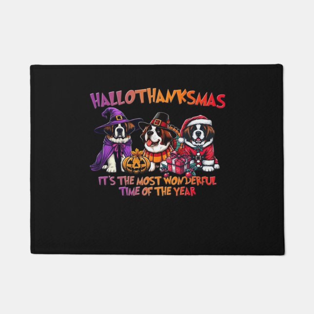 St. Bernard Halloween Thanksgiving Christmas Class Doormat (Front)