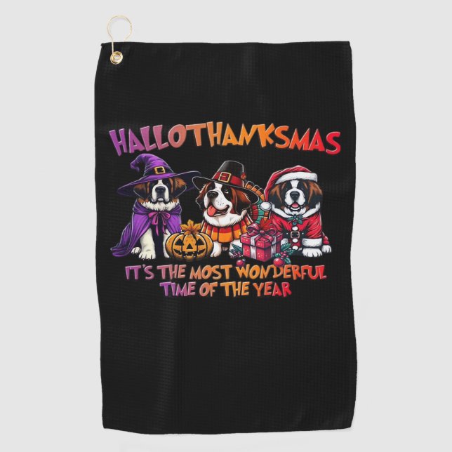 St. Bernard Halloween Thanksgiving Christmas Class Golf Towel (Front)