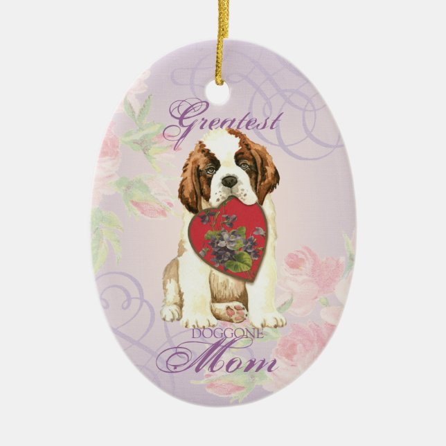 St. Bernard Heart Mum Ceramic Ornament (Front)
