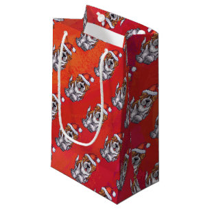 St. Bernard in Hat Pattern On Red Small Gift Bag