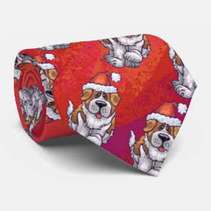 St. Bernard in Hat Pattern On Red Tie