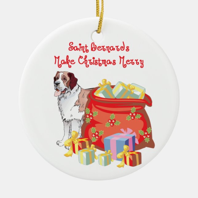 St Bernard Merry Christmas Ceramic Tree Decoration (Front)