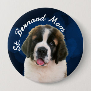 St. Bernard Mum with blue background Button
